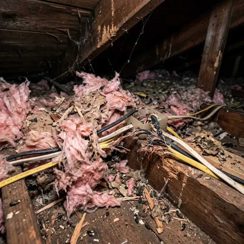 Contaminated ceiling insulation being assessed in a Northcote roof space