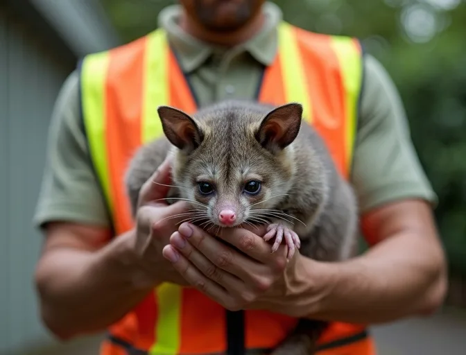 Animal handler safely recovering a deceased possum in Northcote