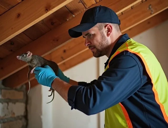 Technician inspecting a roof cavity for a dead rat in Northcote
